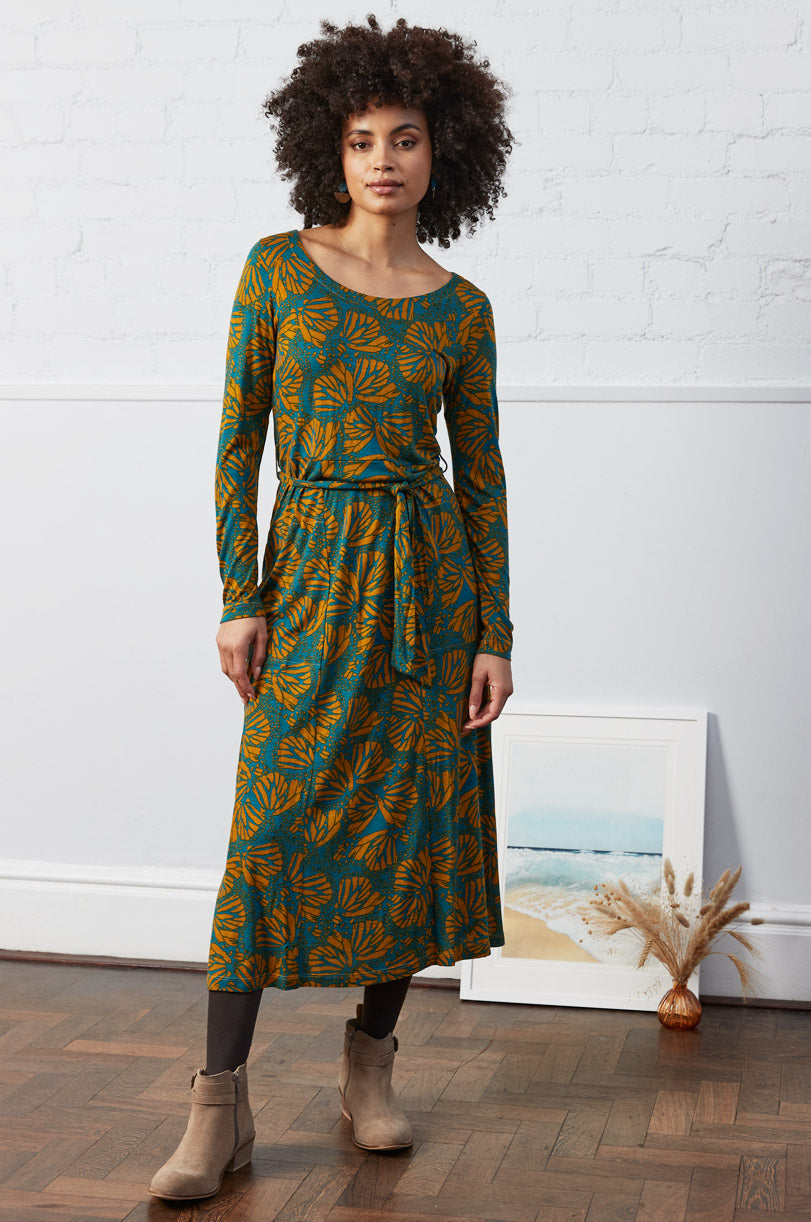 Ecovero Printed Tie Belt Midi Dress