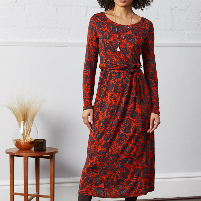 Ecovero Printed Tie Belt Midi Dress