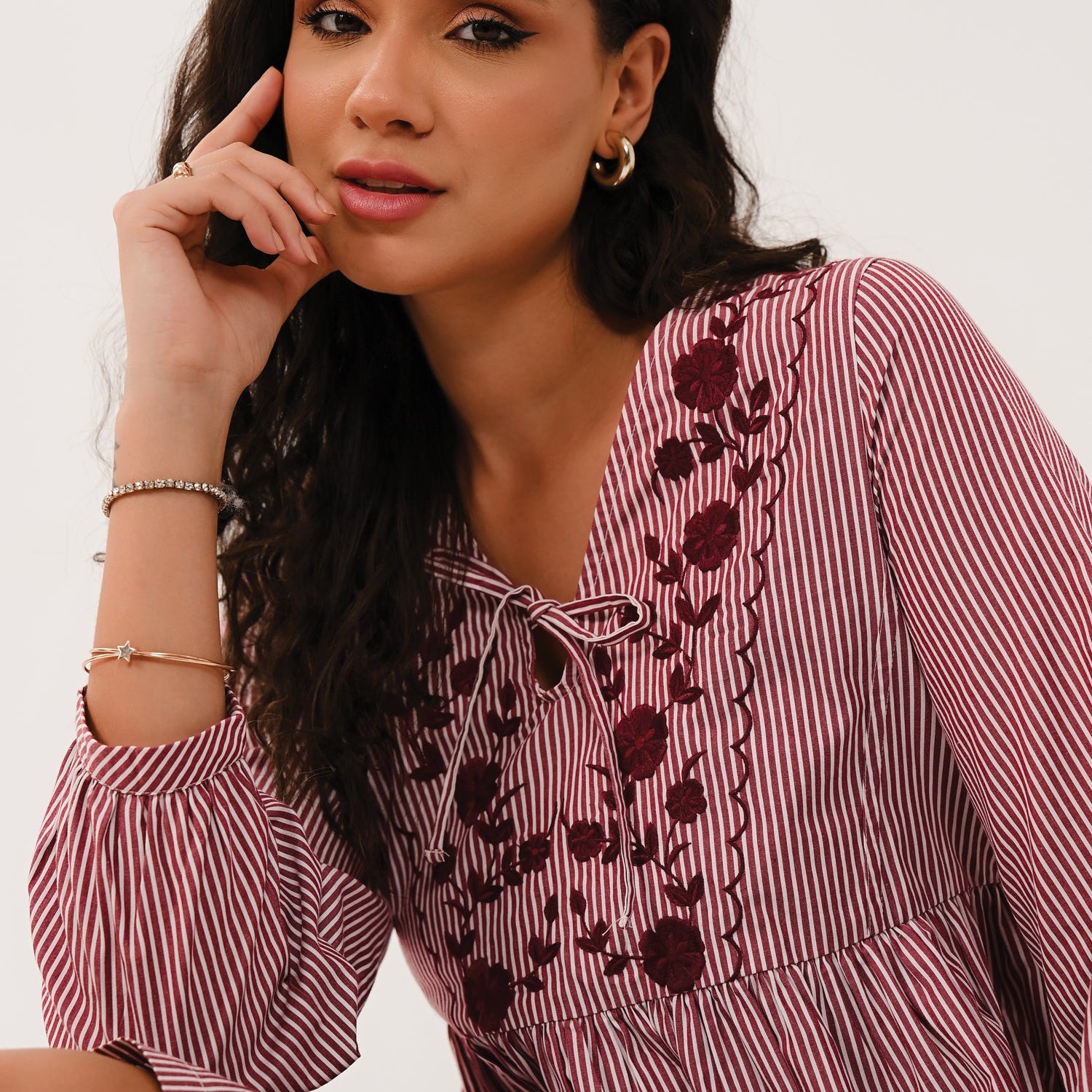 AW26 Embroidered Striped Tunic Dress - Fig