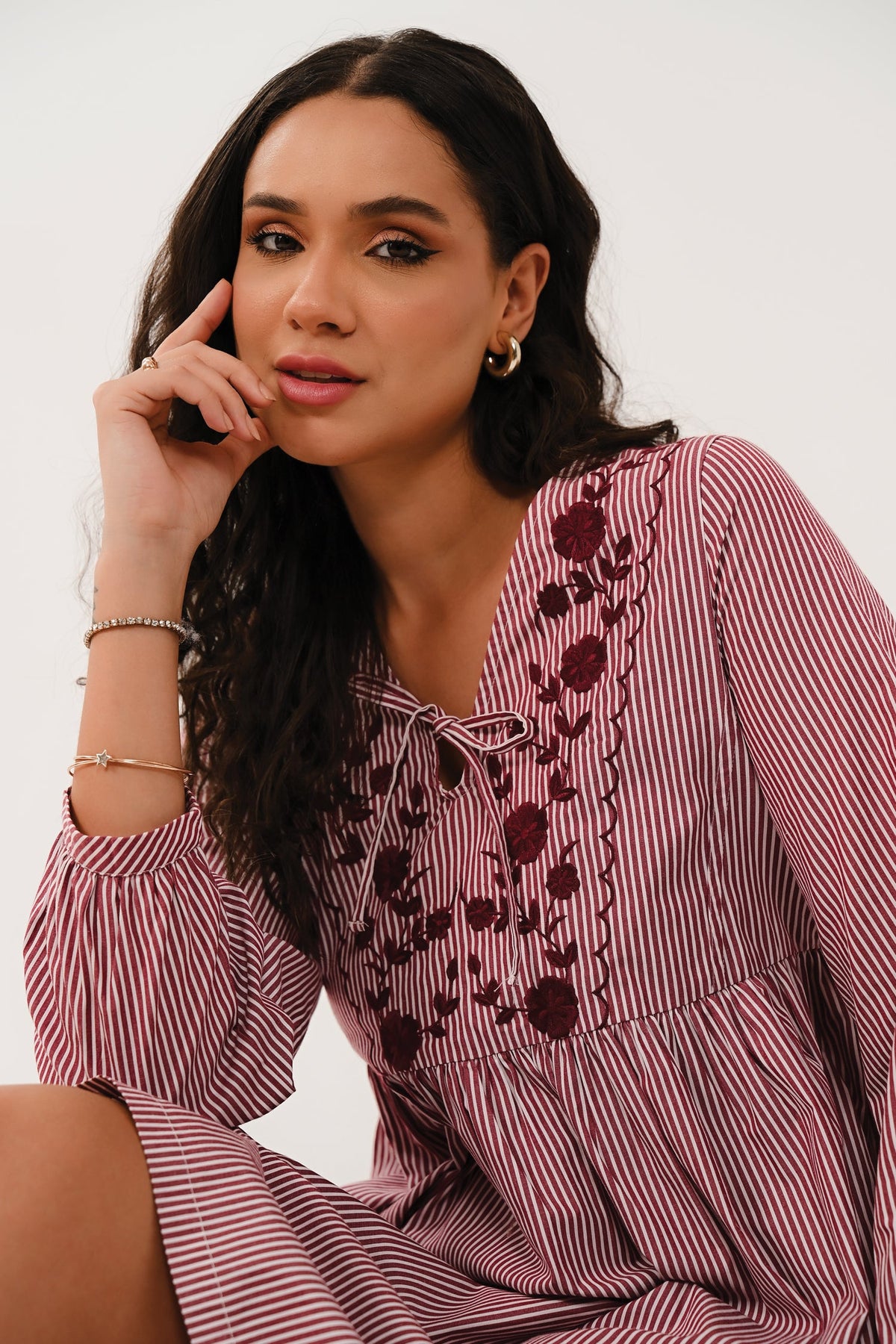 AW26 Embroidered Striped Tunic Dress - Fig