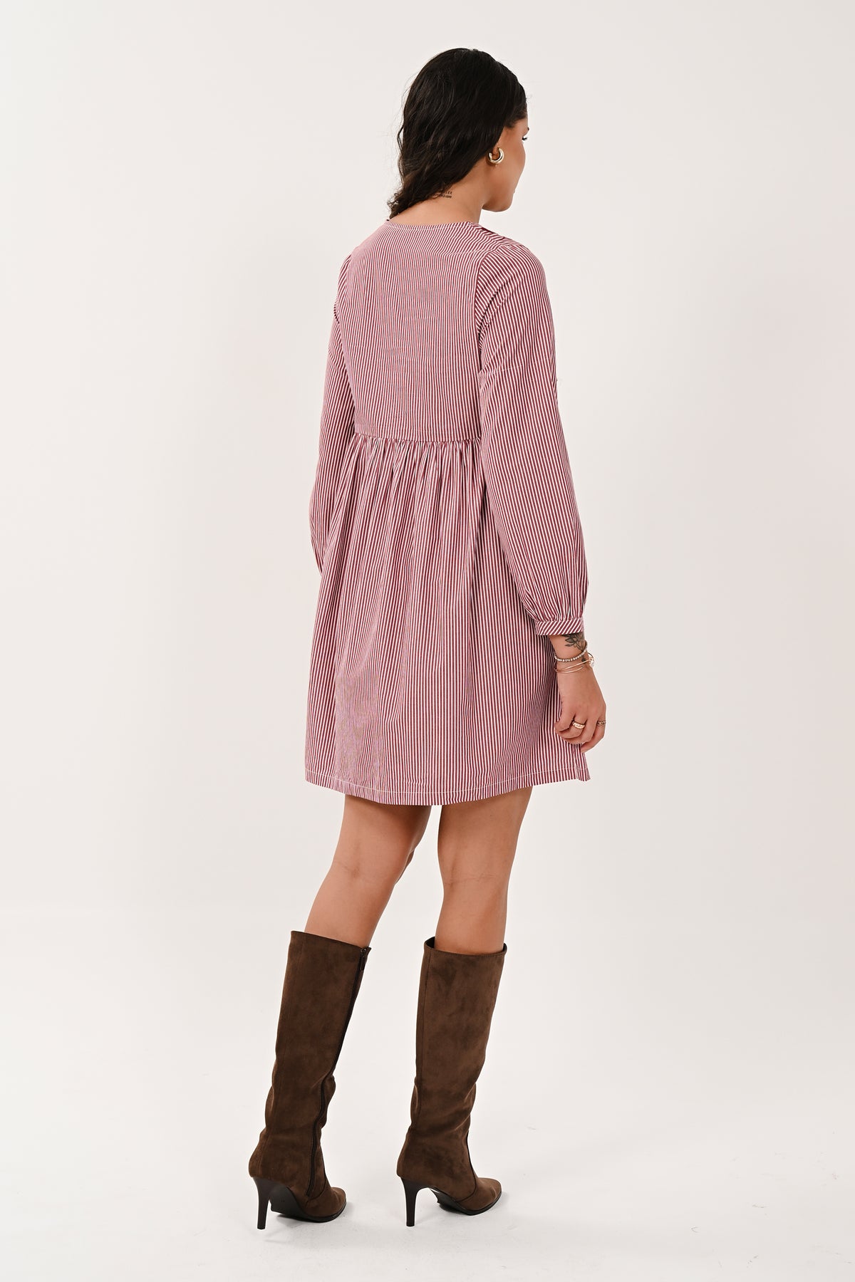 AW26 Embroidered Striped Tunic Dress - Fig