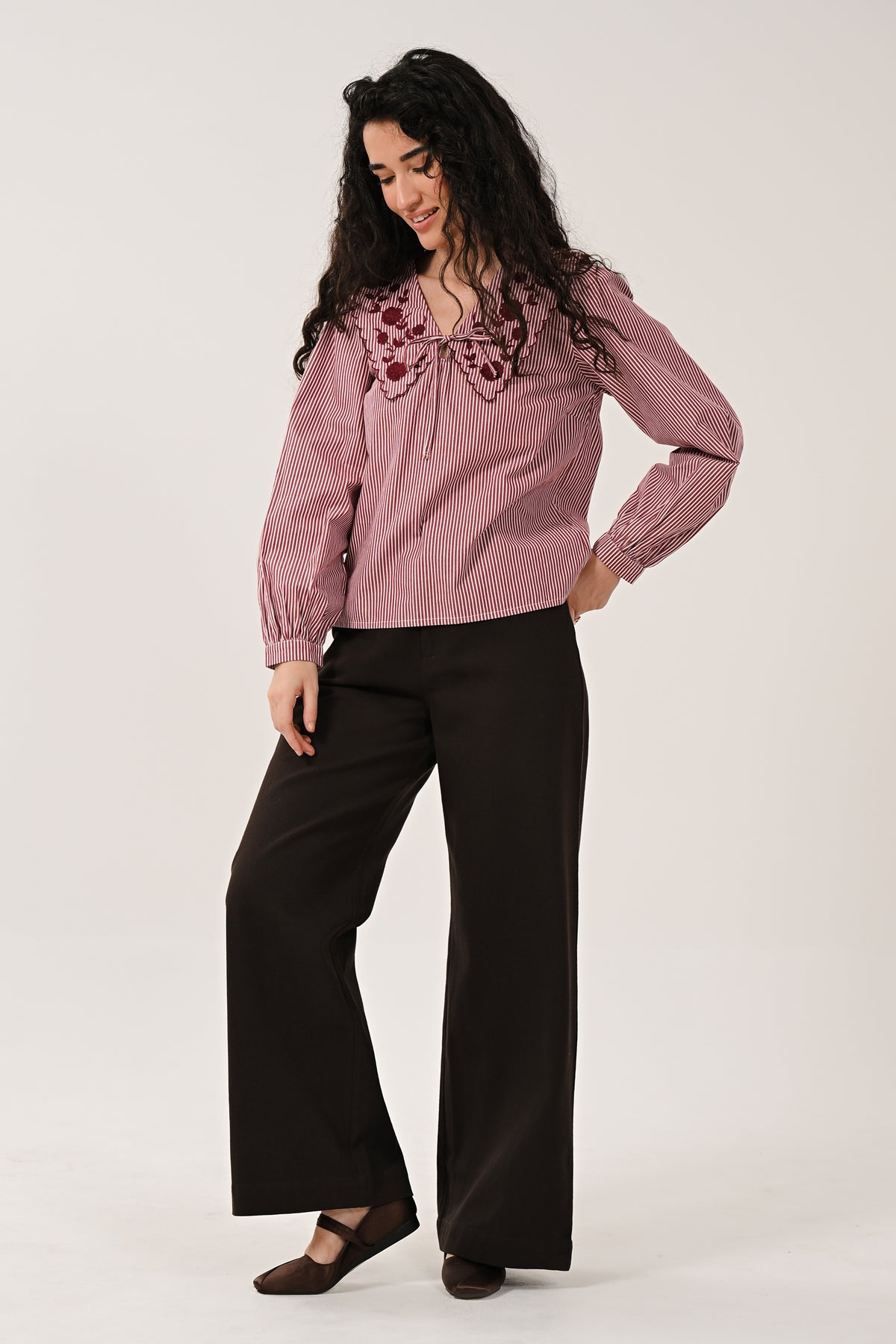 AW26 Embroidered Striped Blouse - Fig