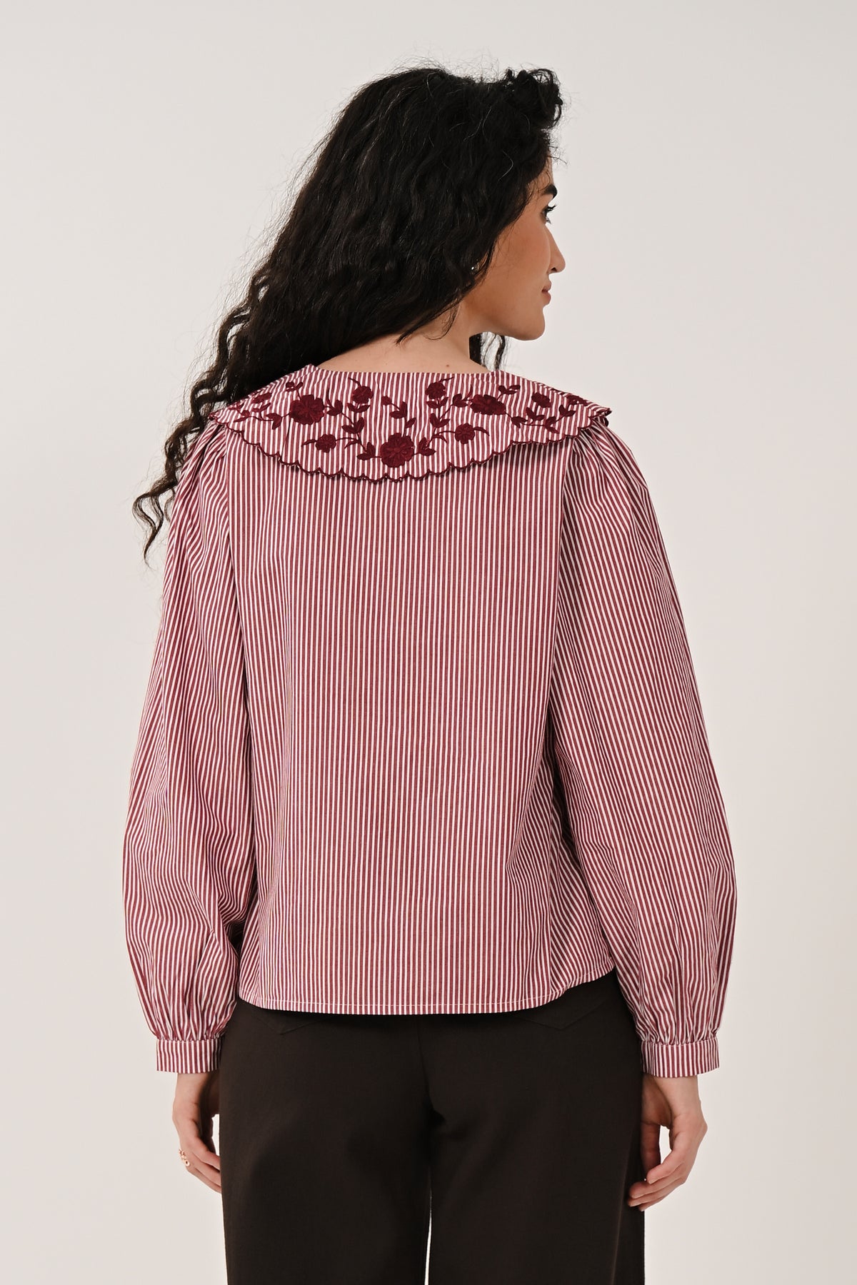 AW26 Embroidered Striped Blouse - Fig