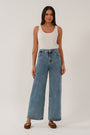 Blue denim wide leg jeans for women in 100% cotton denim