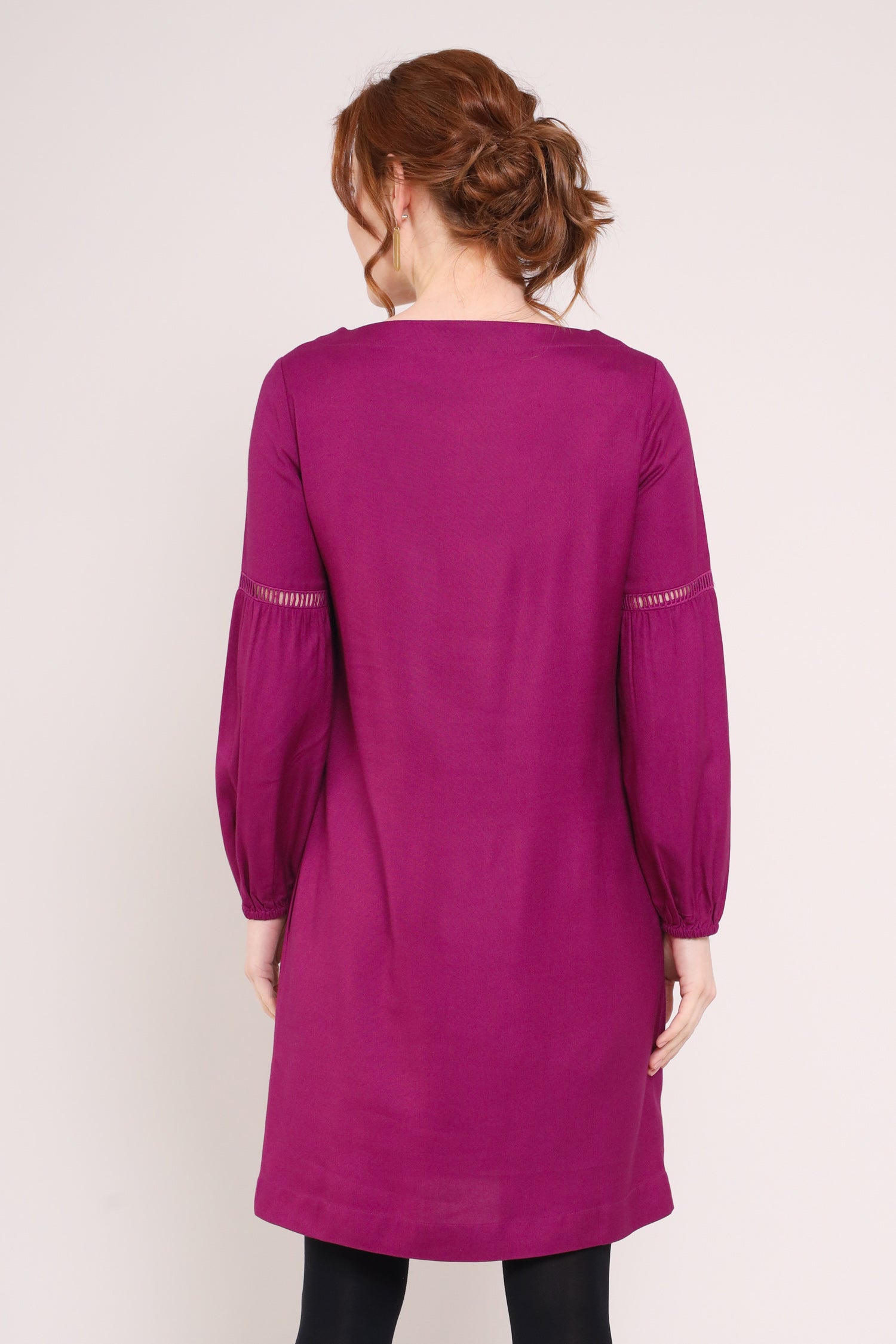 Gathered Sleeve Tunic Dresses - Back Side
