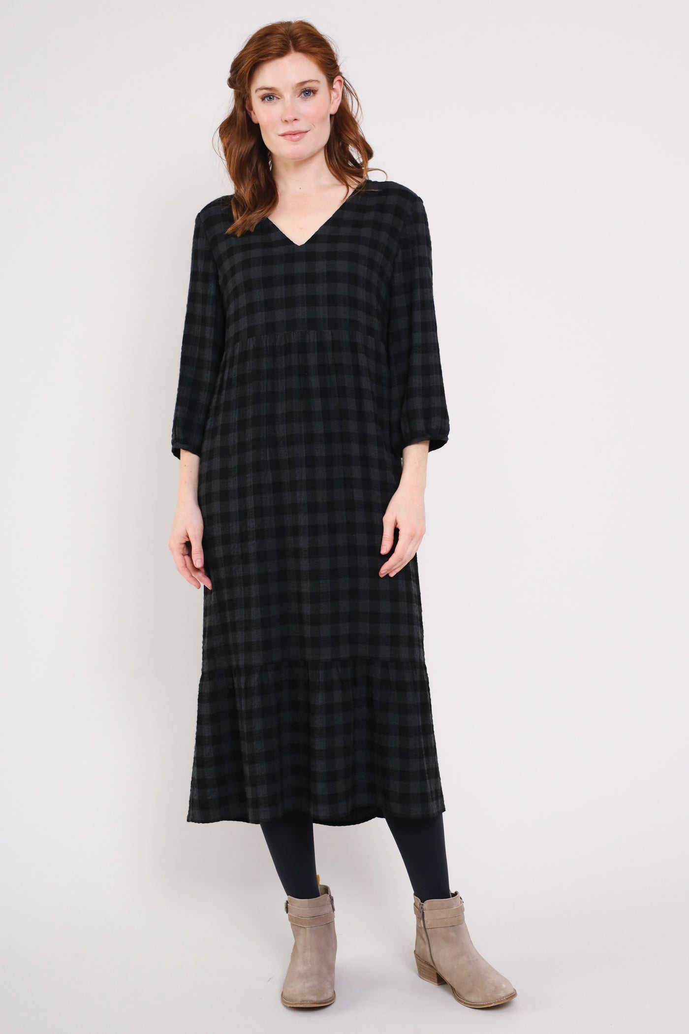 Seersucker Check Midi Dress