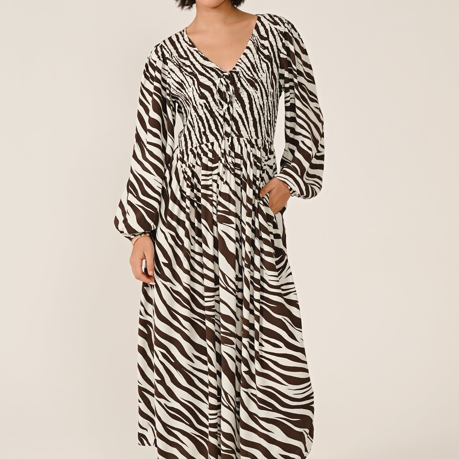 AW26 Shirred Midi Dress - Chocolate