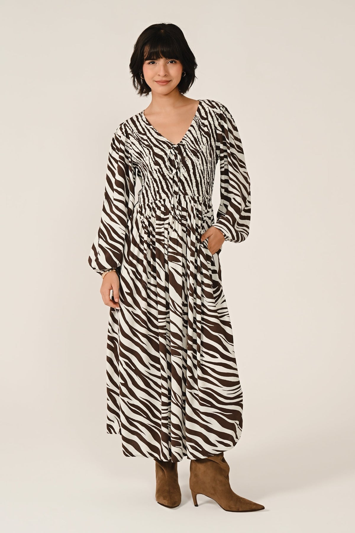 AW26 Shirred Midi Dress - Chocolate