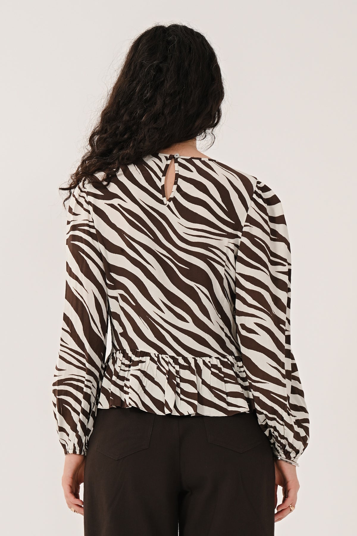 AW26 Shirred Zebra Print Top- Chocolate