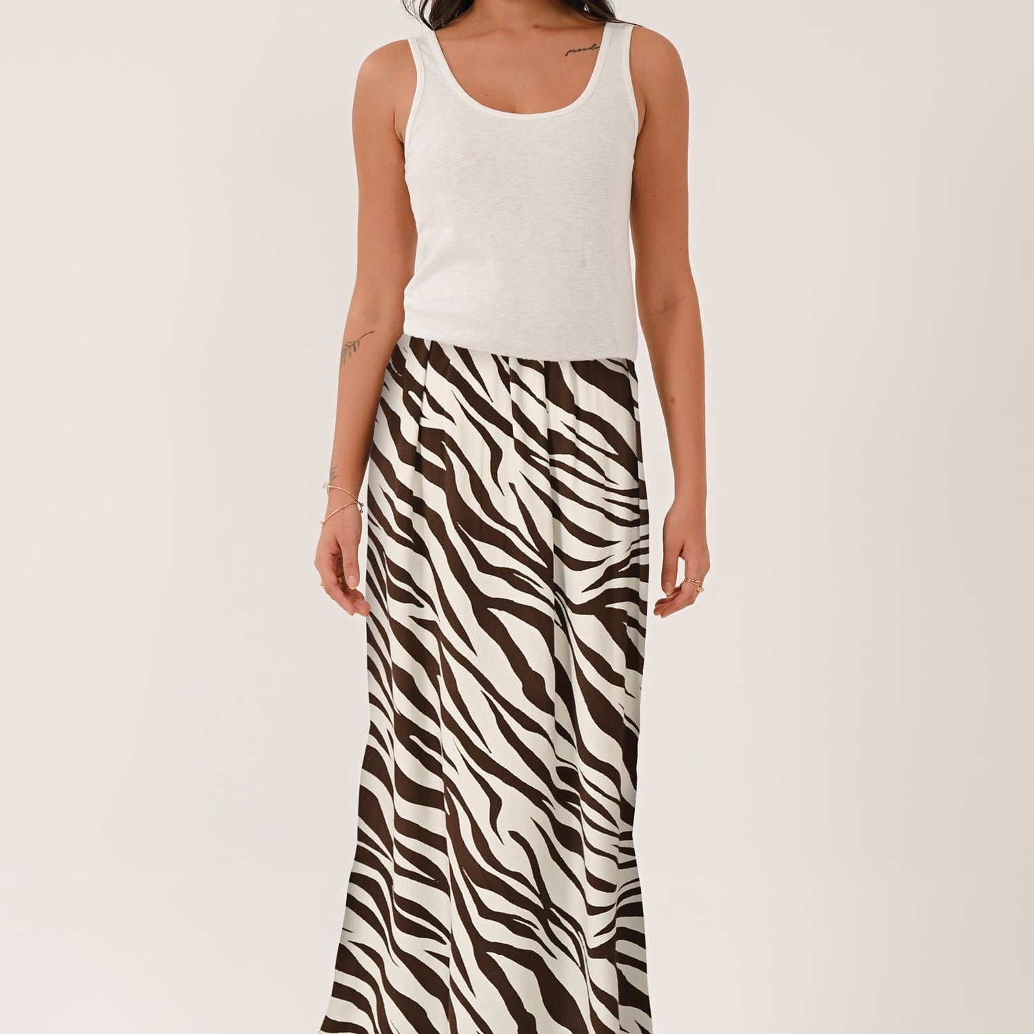 AW26 Zebra Print Tiered Skirt - Chocolate