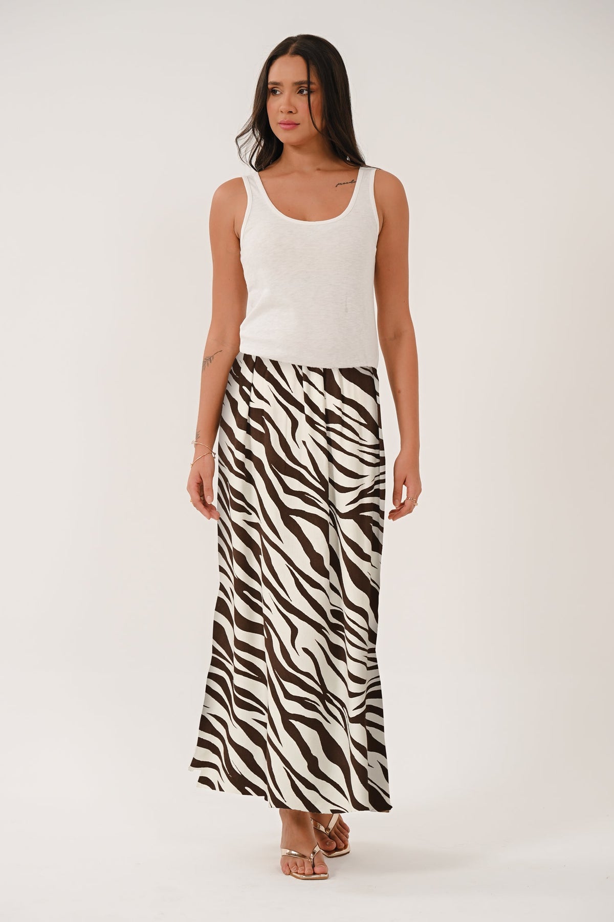 AW26 Zebra Print Tiered Skirt - Chocolate