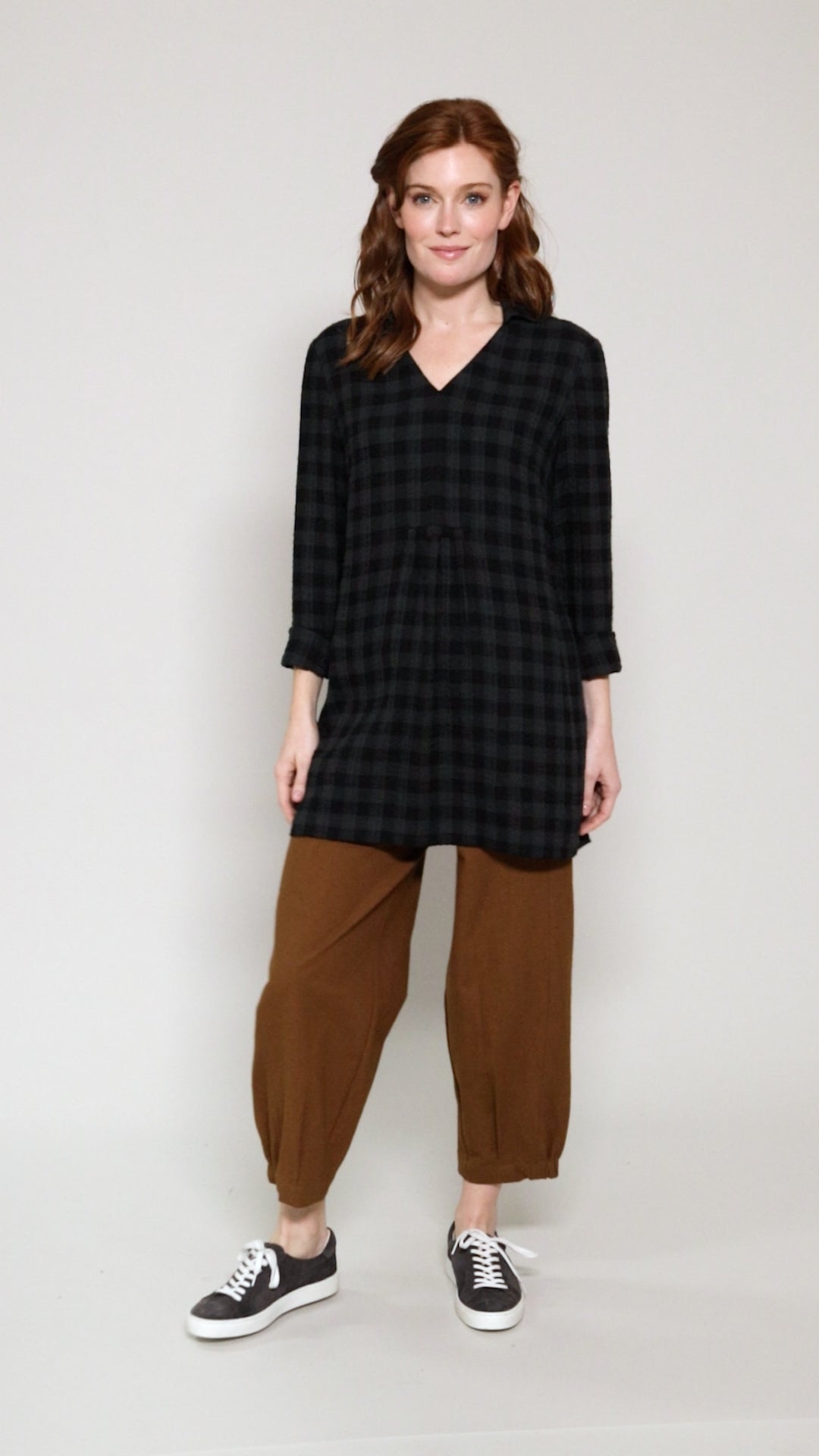 Textured Viscose Check Collared Tunic