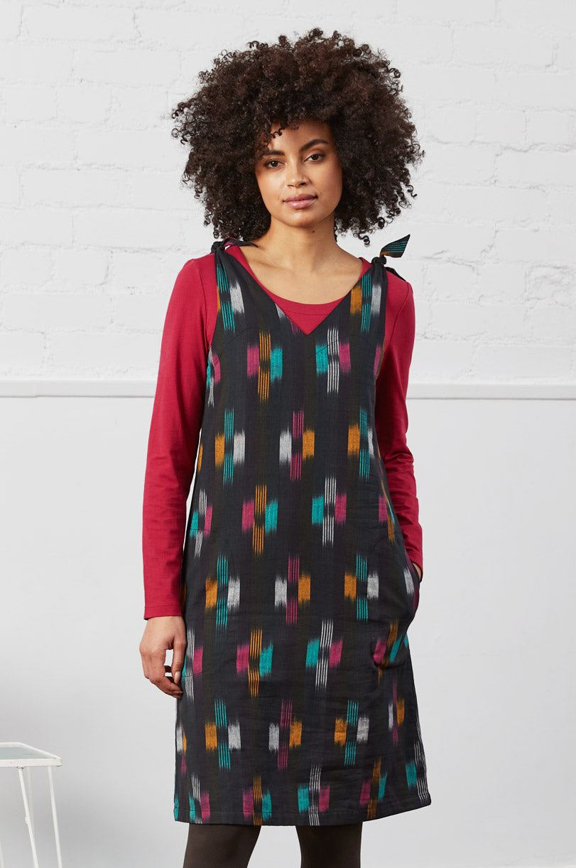 Cotton Tie Shoulder Pinafore Dress