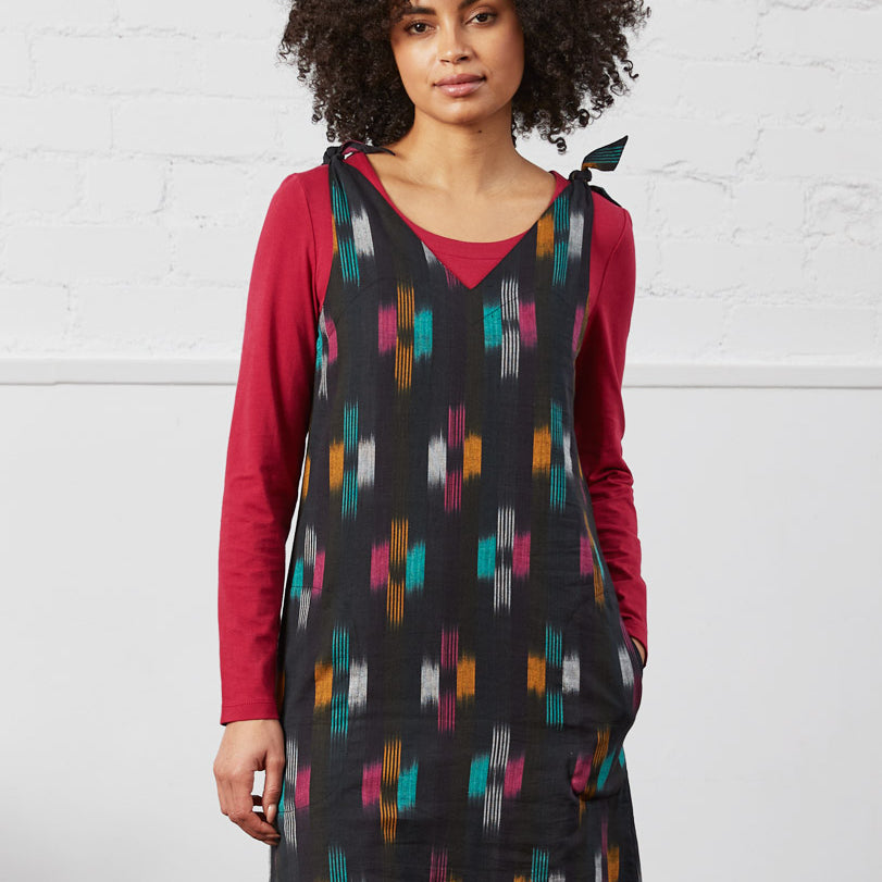 Cotton Tie Shoulder Pinafore Dress