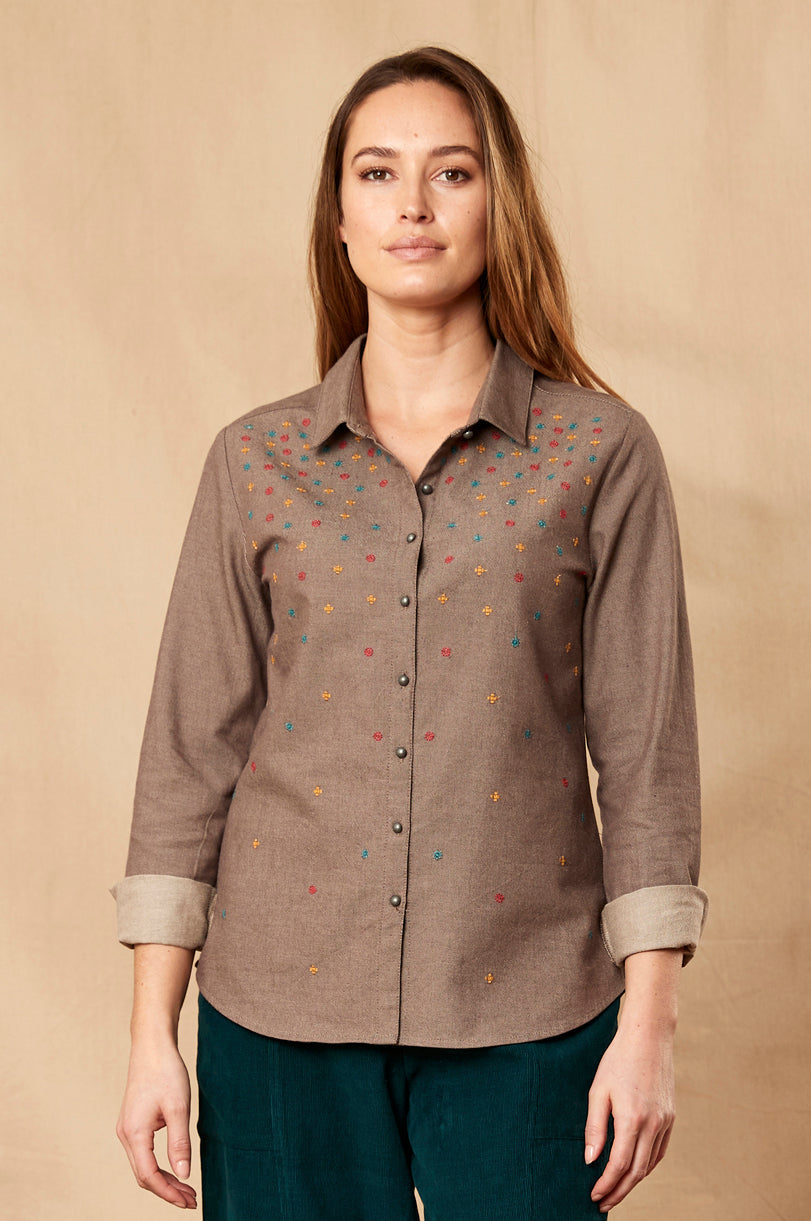 CH4024  Embroidered Button Through Shirt