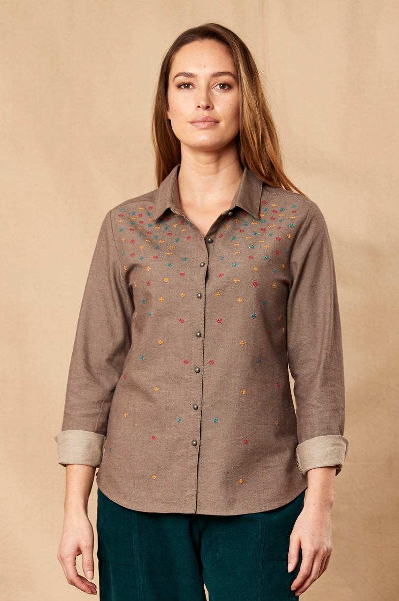 Cotton Embroidered Button Through Shirt