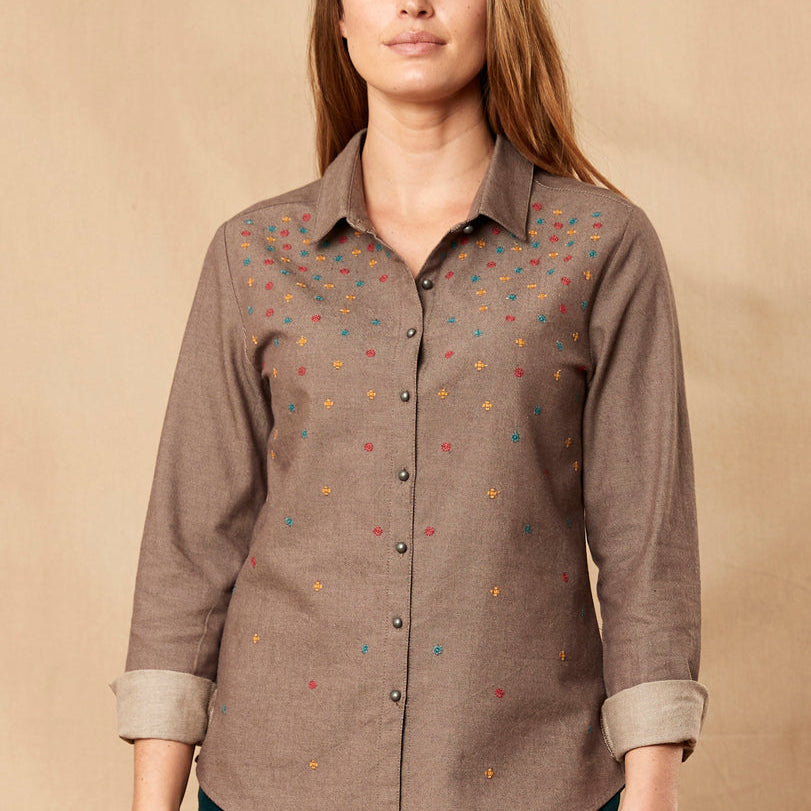 Cotton Embroidered Button Through Shirt