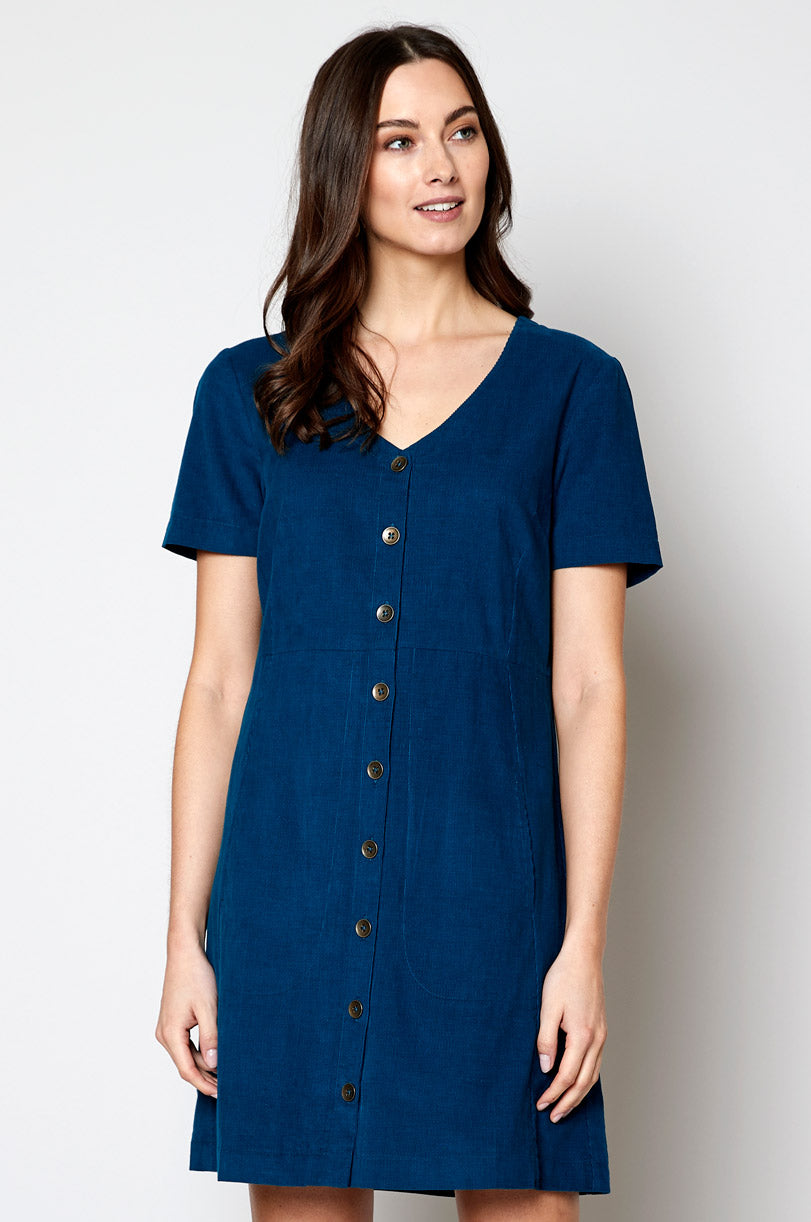 Cotton Button Through Needlecord Tunic Dress