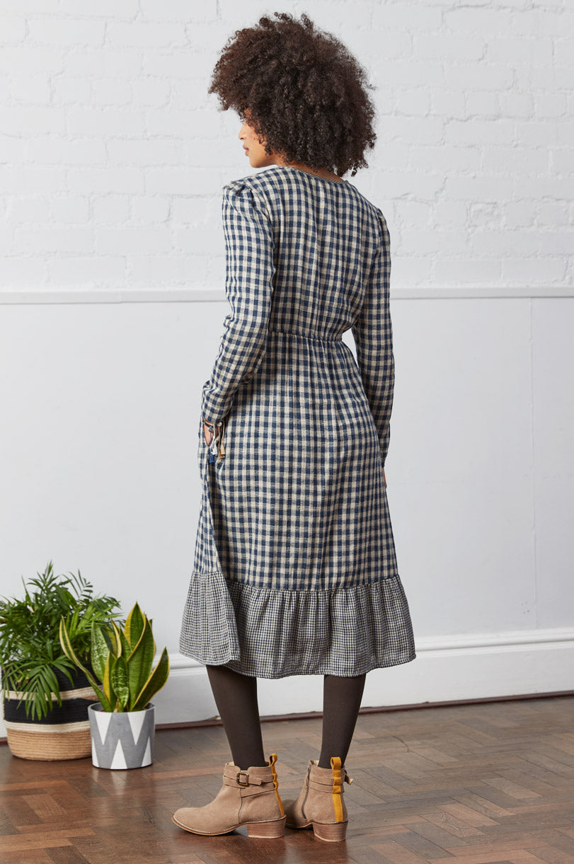 DK2128 Checked Cotton Midi Dress