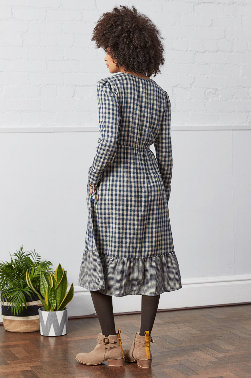 DK2128 Checked Cotton Midi Dress