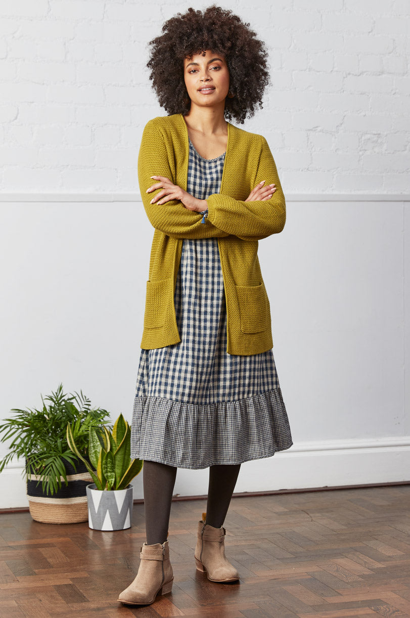 DK2128 Checked Cotton Midi Dress