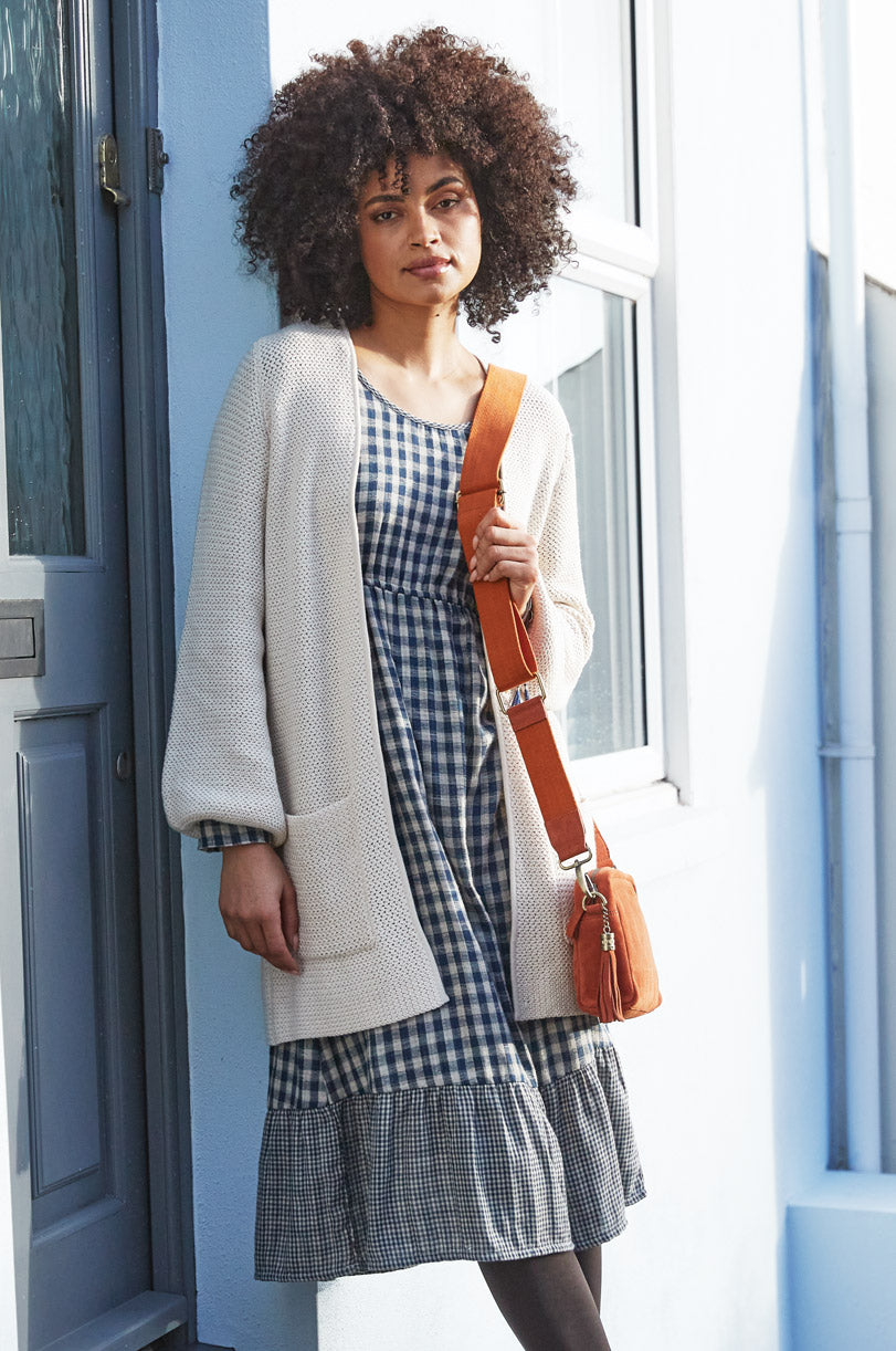 DK2128 Checked Cotton Midi Dress