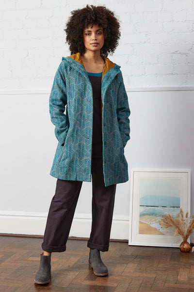 Handloom Cotton Statement Coat - Peacock
