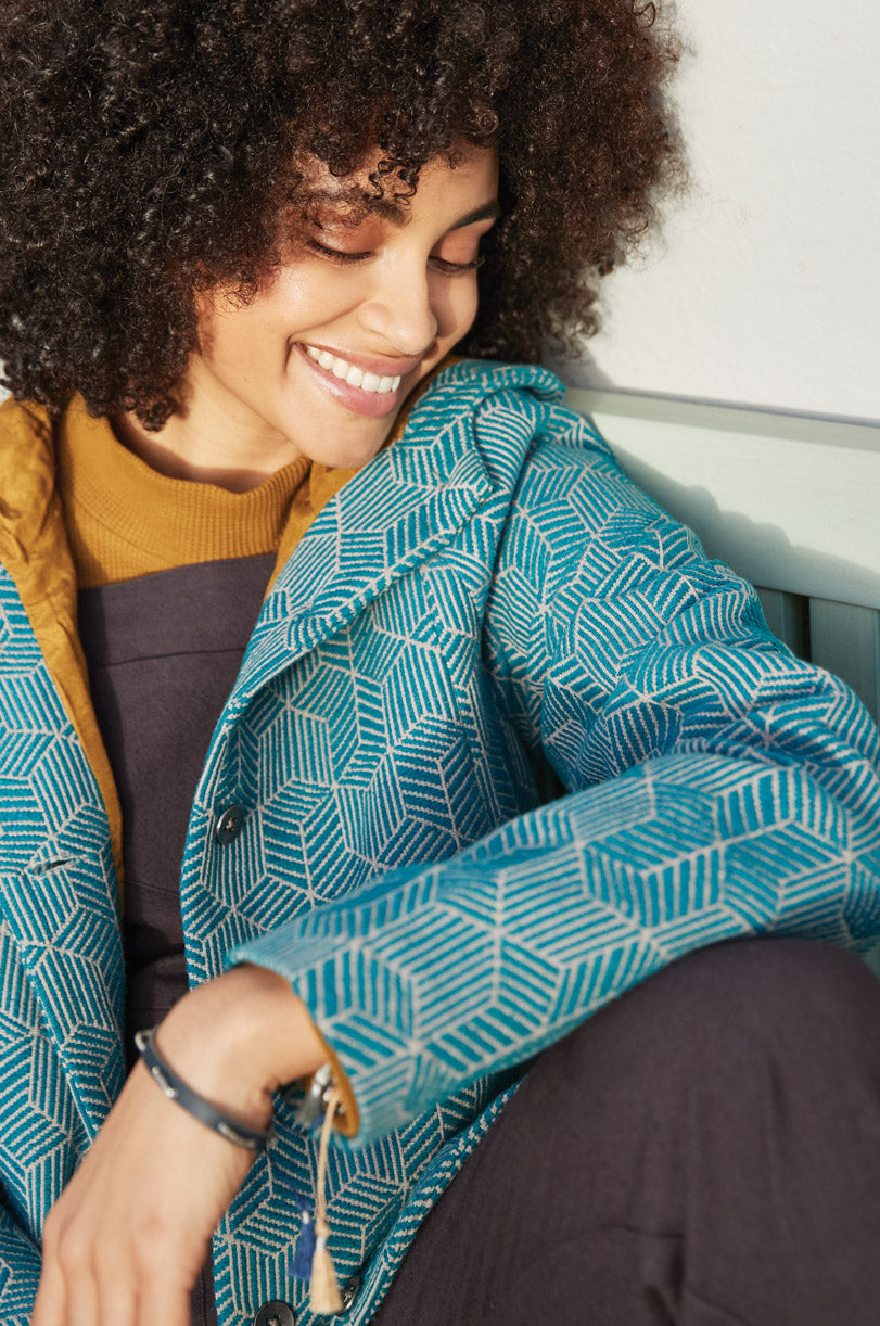 Handloom Cotton Statement Coat - Peacock