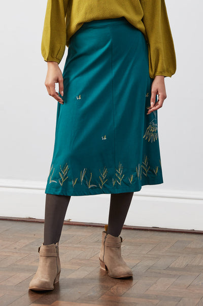 GOTS Embroidered Jersey Skirt - Fern