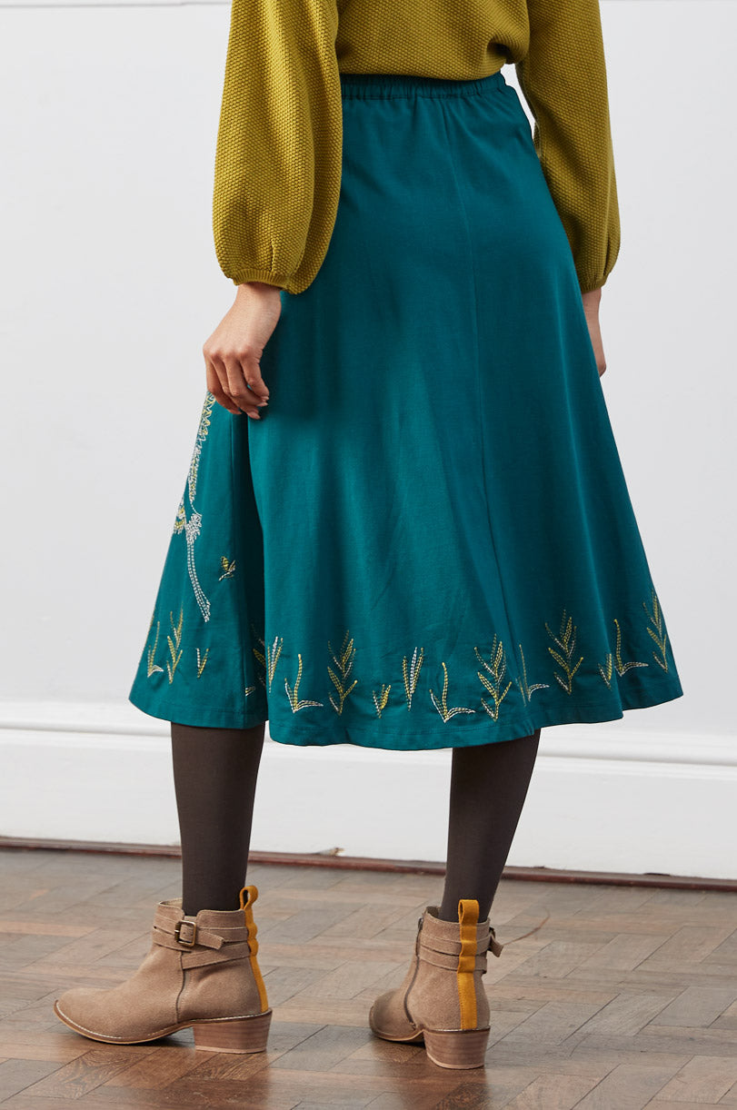 GOTS Embroidered Jersey Skirt - Fern