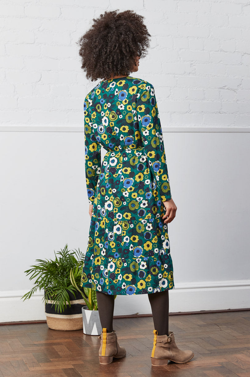 Viscose Twill Print Tiered Midi Dress