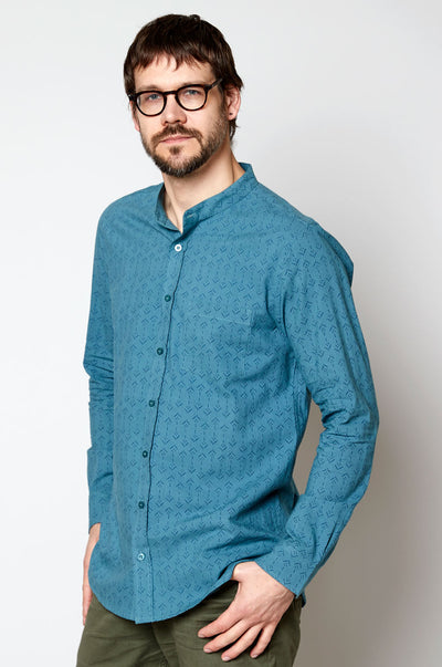 Cotton Shirt with Mandarin Collar