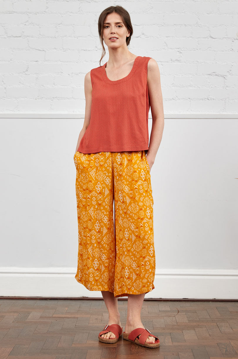 Viscose Cropped Wide Leg Crinkle Trousers