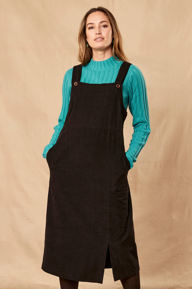 Cotton Dungarees Dress with Split