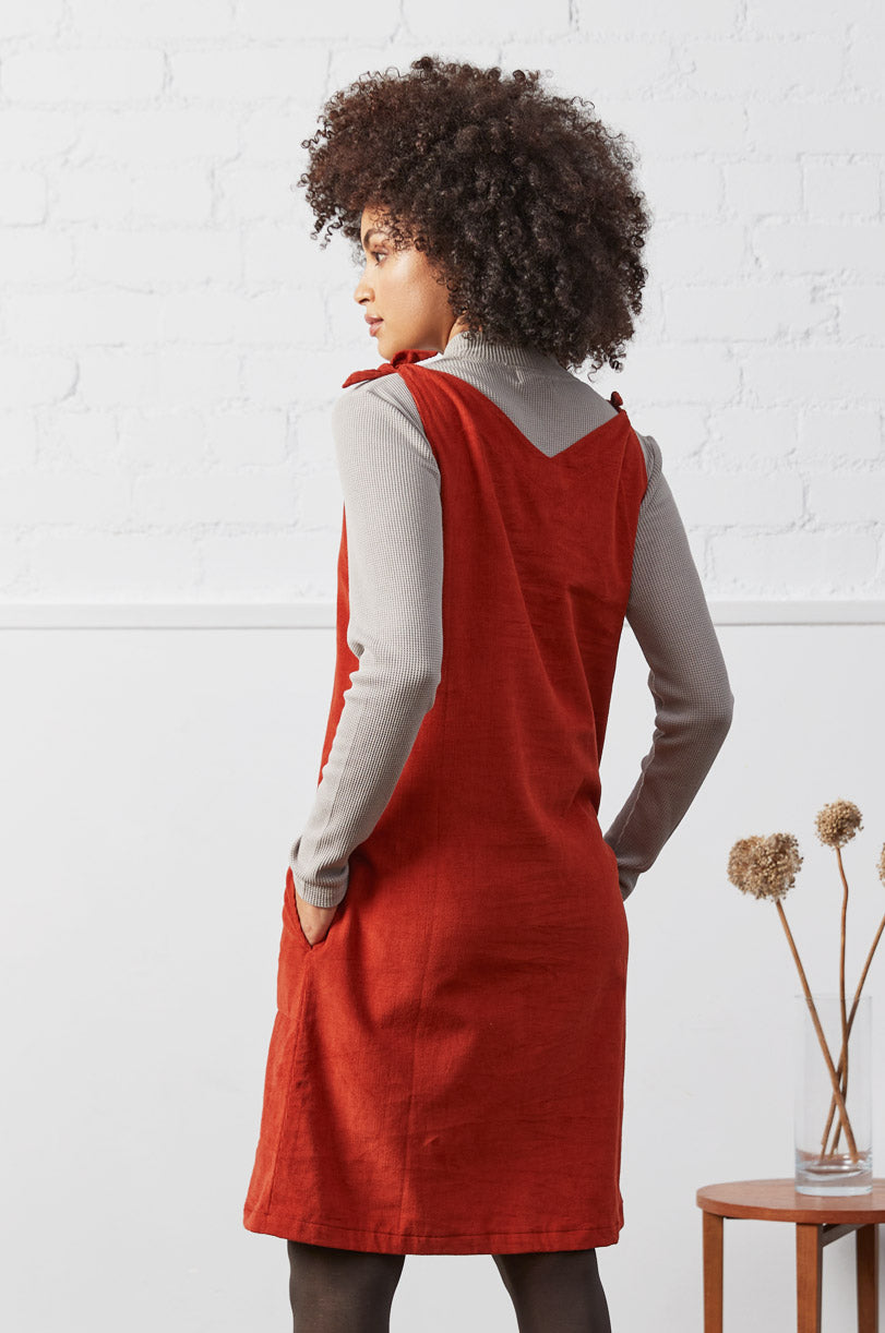 Cotton Tie Shoulder Needlecord Pinafore Dress