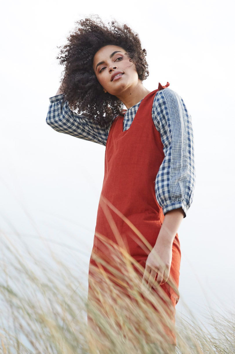 Cotton Tie Shoulder Needlecord Pinafore Dress