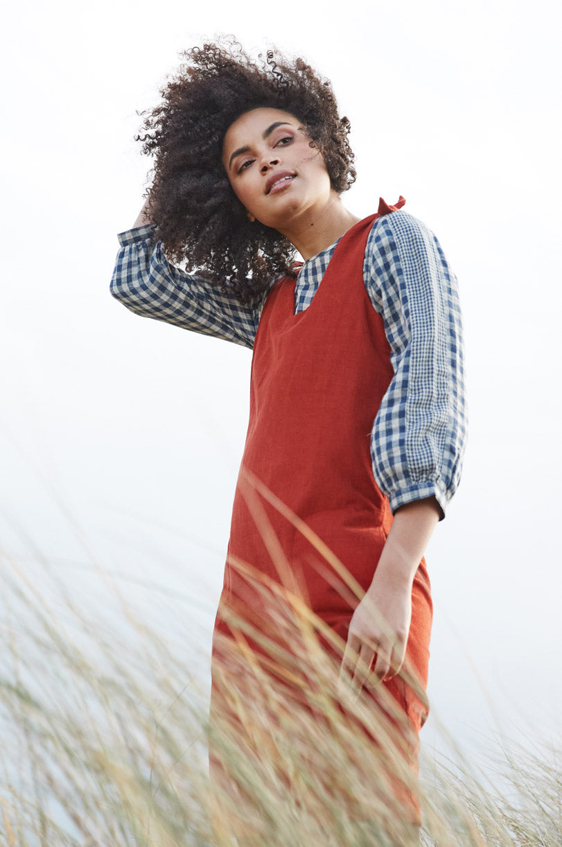 Cotton Tie Shoulder Needlecord Pinafore Dress