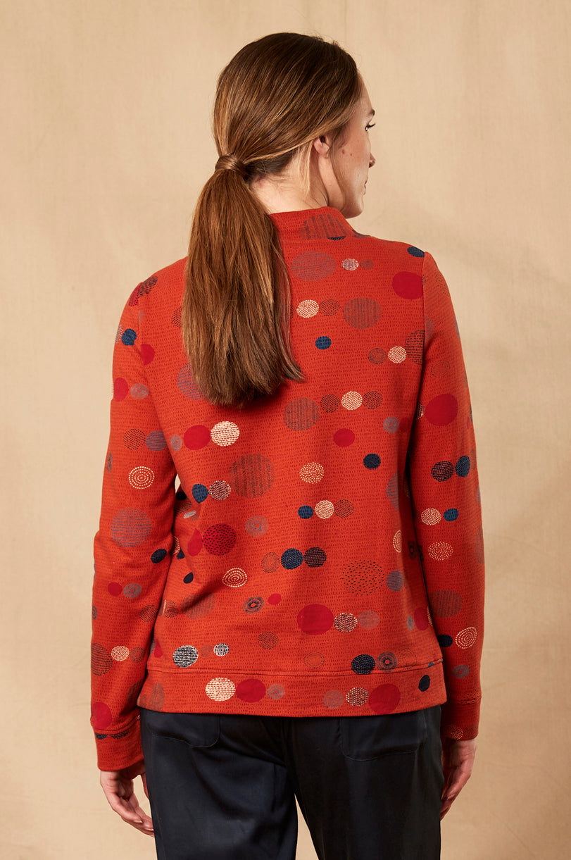 Cotton Orb Print Stand Collar Top