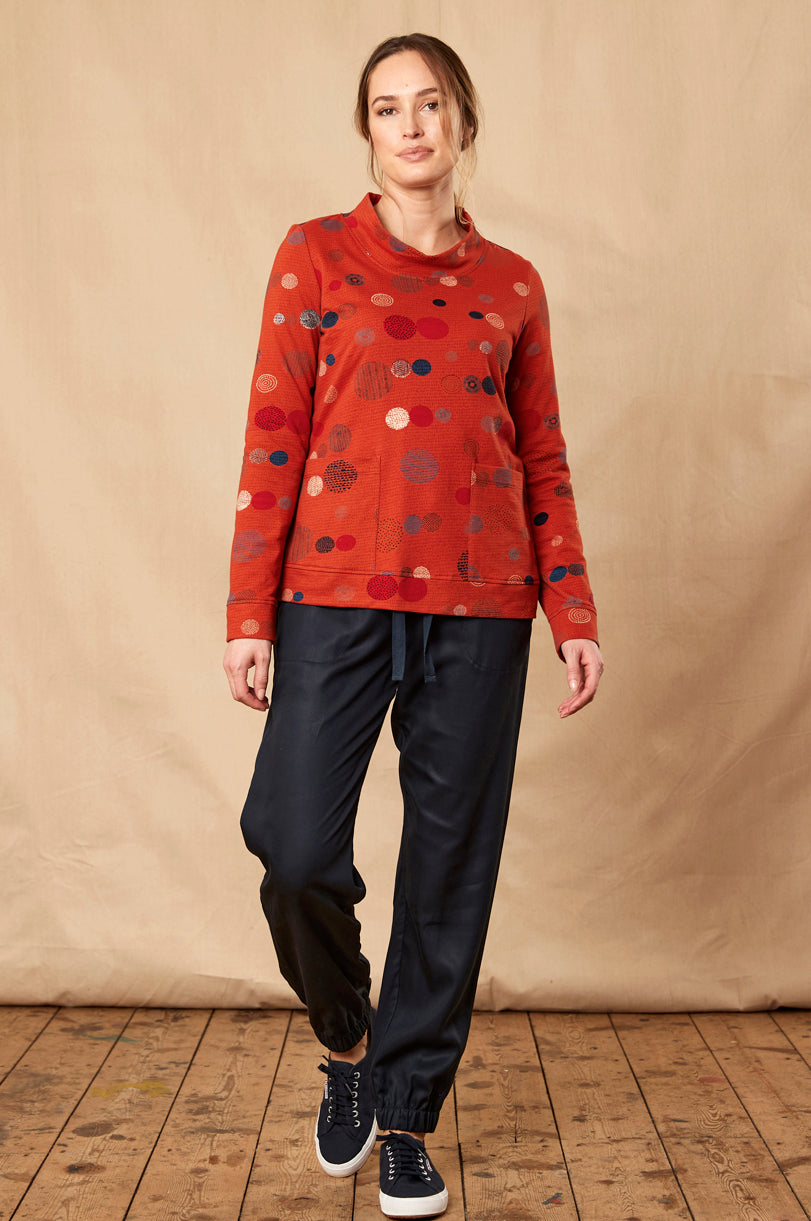 Cotton Orb Print Stand Collar Top
