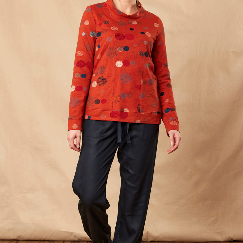 Cotton Orb Print Stand Collar Top