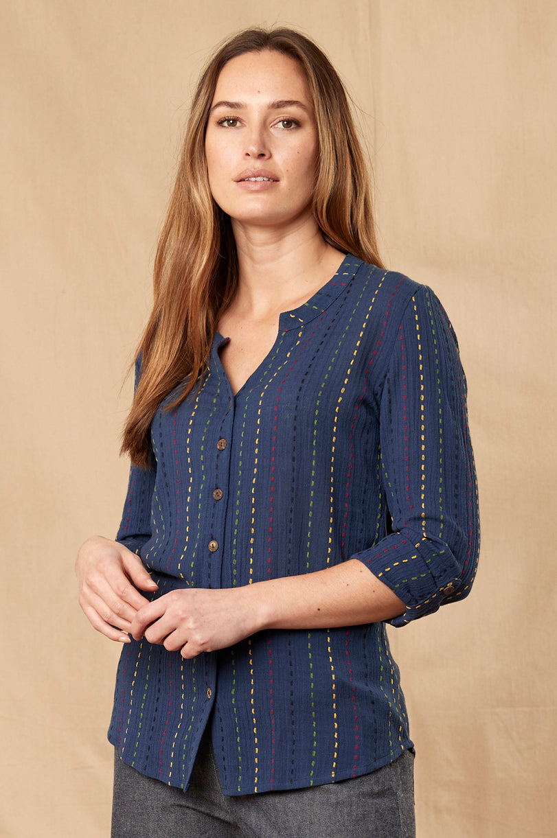 Cotton Handloom Running Stitch Shirt