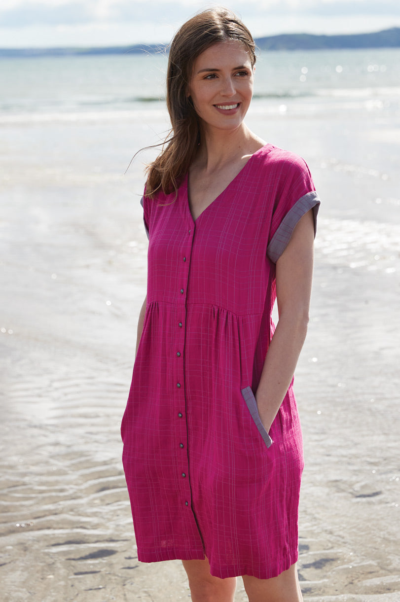 Cotton Double Check Tunic Shirt Dress