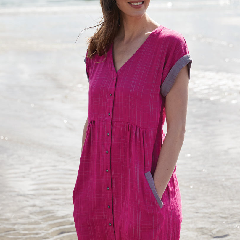 Cotton Double Check Tunic Shirt Dress