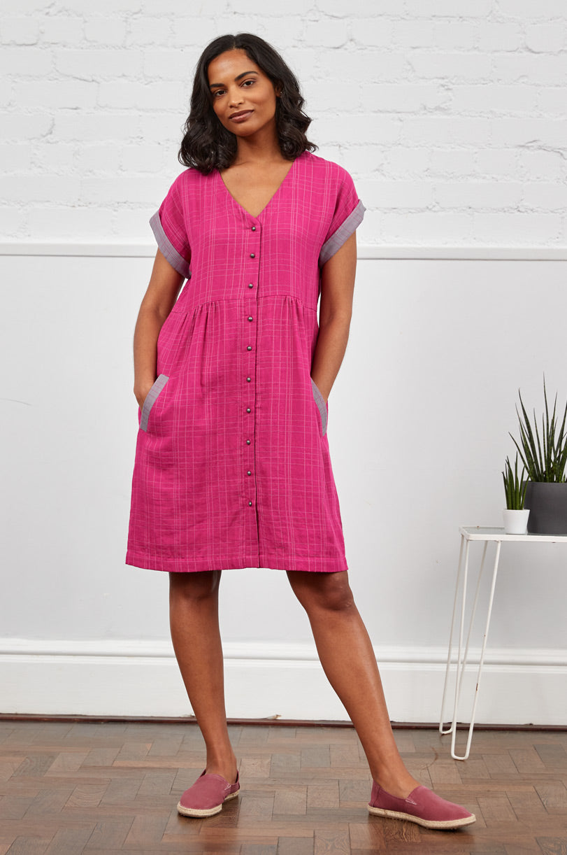 Cotton Double Check Tunic Shirt Dress