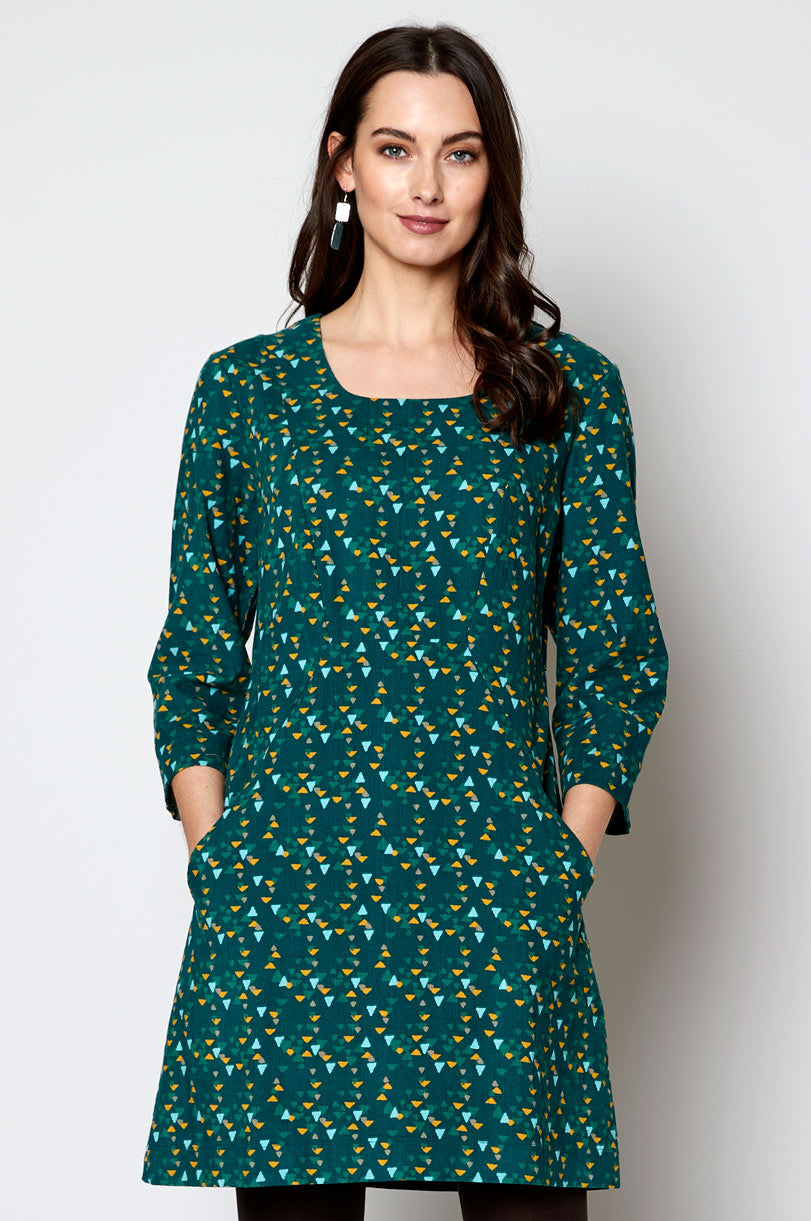 Cotton Cord Three Quarter Sleeve Tunic Dress