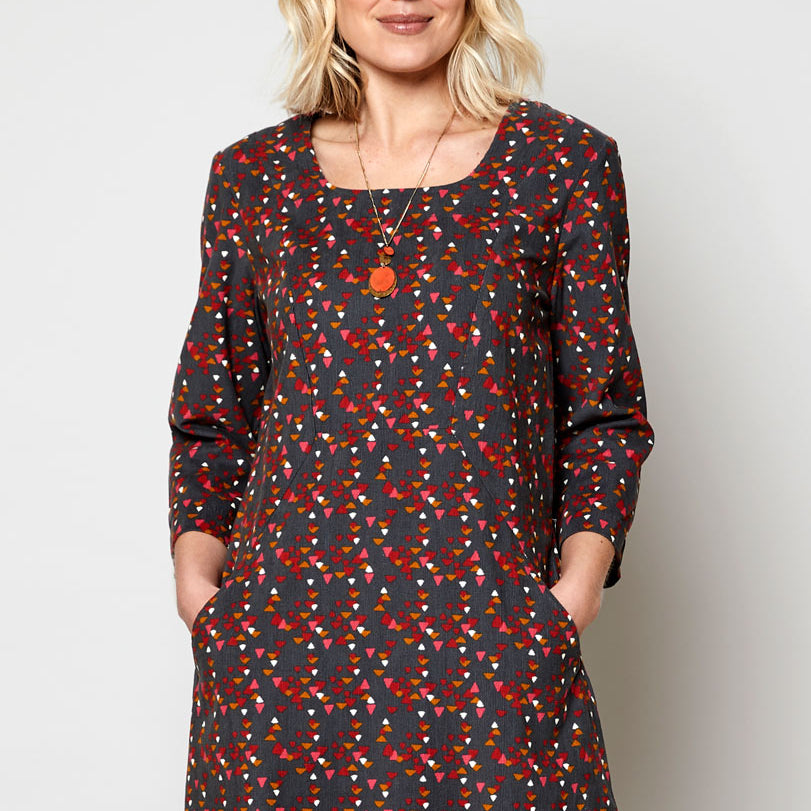 Cotton Cord Three Quarter Sleeve Tunic Dress