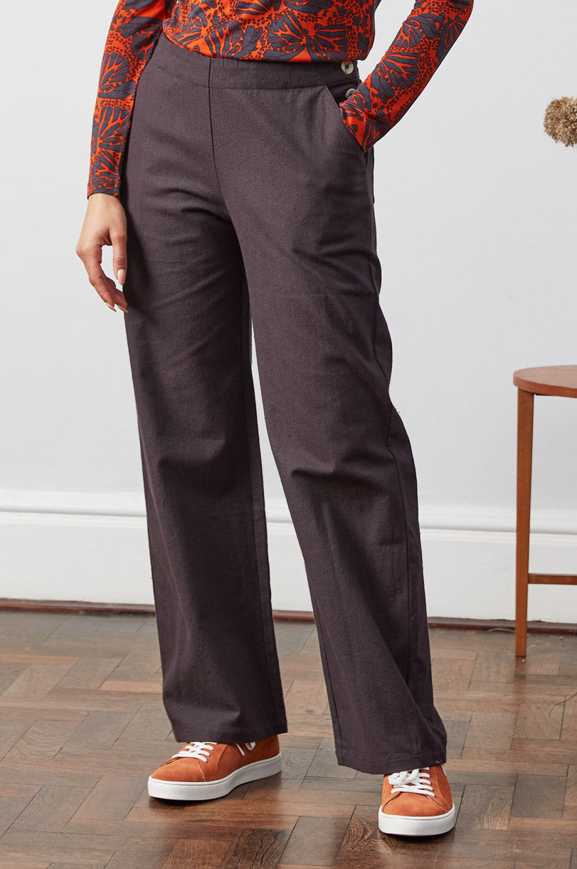 Cotton Plain Button Trousers