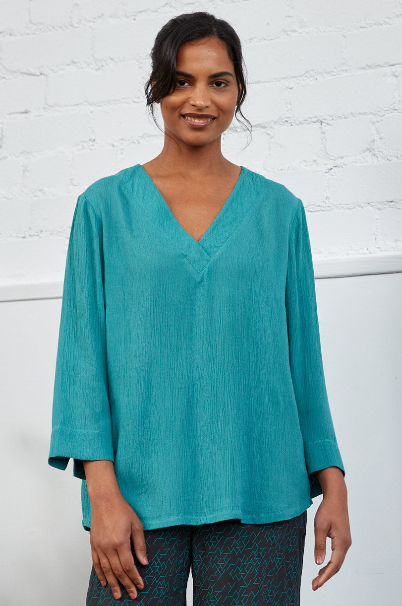 Crinkle Viscose Plain Three Quarter Sleeve Top