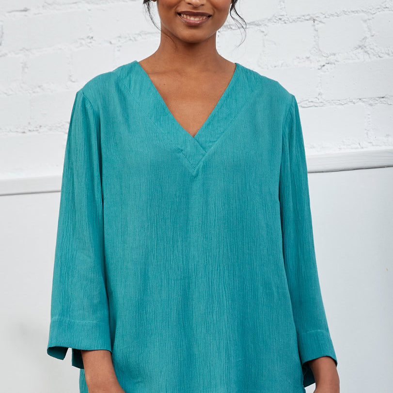 Crinkle Viscose Plain Three Quarter Sleeve Top