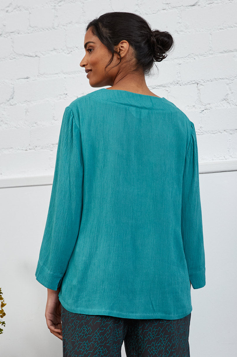 Crinkle Viscose Plain Three Quarter Sleeve Top